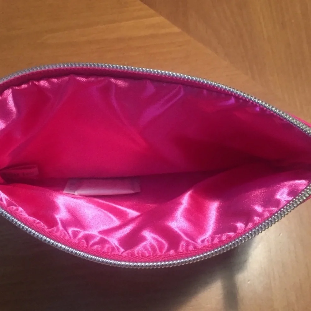 TARTE Tropical Neon Pink Cosmetic Bag Sequined Palm & Pineapple Clutch Gold Zip - Picture 7 of 7